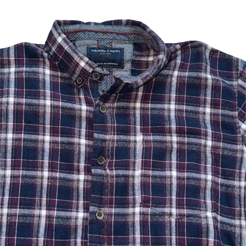 Nickel & iron Mens Plaid Flannel Shirt-Blue/Purple/White-M-GUC - Picture 2 of 5